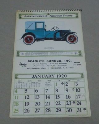 Automobiles Of Nineteen Twenty 1920 Calendar Printed 1976 Beagles Sunoco