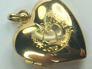 " Love United Us " In One 14k Yellow Gold Trinket Box Heart Charm Pendant.  2.  4gm.