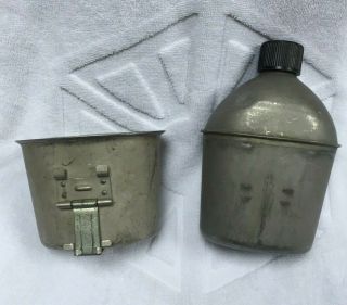 Vintage Ww2 Us Army Usmc M1942 Steel Canteen And Cup Dated 1945