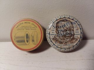 2 Vintage Patent Medicine Tins Sanare Cutis & Medicone Vaginal Lactic Acid Jelly