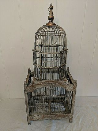 Vintage Decorative Bird Cage Wood & Wire 27 " Tall