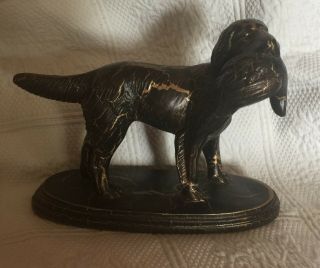 2005 Craven Usa Spaniel Hunting Dog With Quail Collectible Sculpture