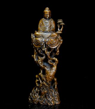 Collectable Antique Boxwood Hand Carve Sakyamuni Buddha Moral Bring Luck Statue