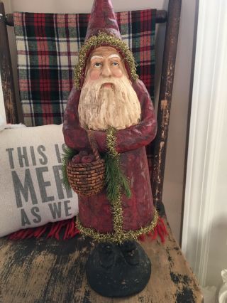 Ragon House Santa Claus Belsnickl Primitive Father Christmas Red Gold Tinsel 16 "