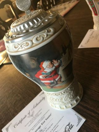 Long Retired 1996 Coca - Cola Santa Stein Numbered W/ Coa: “a Message For Santa”
