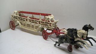 Massive Cast Iron Horse Drawn Fire Engine / Ladder Truck By Dent 31 Inch