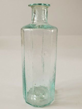 1830 - 1850 Open Pontil Flared Lip 12 Sided Aqua Medicine Apothecary Bottle