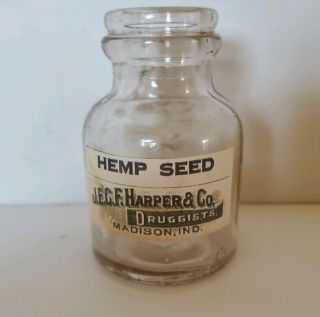Hemp Seed J.  E.  C.  F.  Harper & Co.  Druggists Madison,  Indiana Bottle Decorative Thc