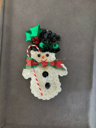 Christmas Pin Snowman With Candy Cane Atlantic County Charity League 1994