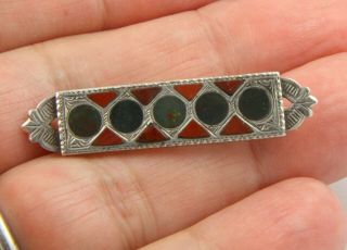 Antique Victorian Edwardian Hm 1903 Sterling Silver Scottish Agate Brooch Pin