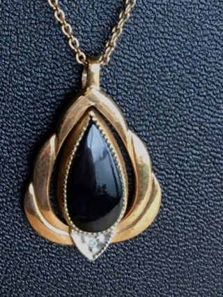 Vintage 14 K Gold Filled Onyx Pendant With Diamond Chip Accent