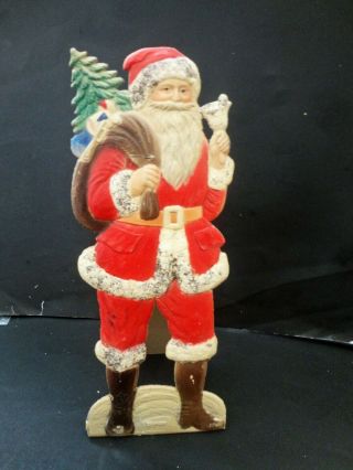 Tall Antique Victorian Die Cut Father Christmas Santa Claus Germany Stand Up