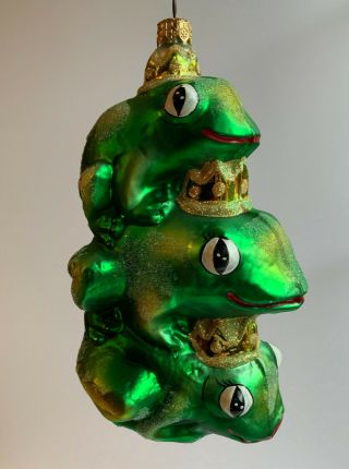 Vintage Christopher Radko Ornament Leap Of Faith 3 Green Frogs Prince Large