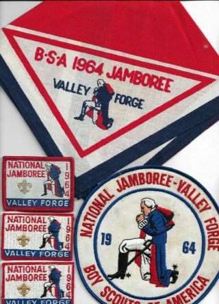 1964 National Jamboree Neckerchief & Back Patch,  1 Silk & 2 Cloth Patches