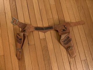 Vintage Brown Leather Flint Mccullough Double Holster Belt Horse Logo