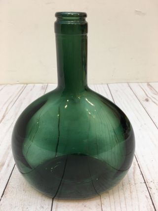Vintage Dark Emerald Green Oval Glass Bottle Decanter/vase 8.  25  Tall