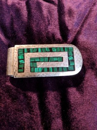 Vintage Mexican Sterling Silver Money Clip With Inlaid Turquoise Design