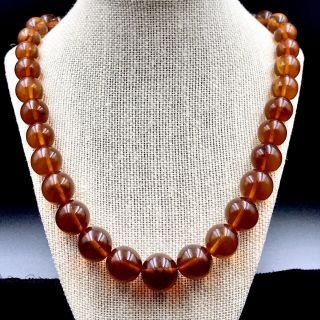 Vintage Baltic Dark Honey Amber Round Beads Necklace 70 Gm Russian Amber Jewelry
