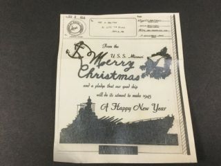 Merry Christmas From The Uss Missouri - 1944 Ww2 V - Mail Holiday Greeting Card