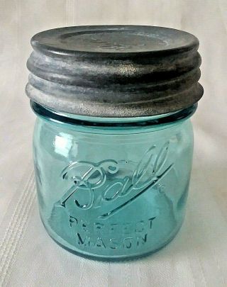 BALL HALF (1/2) PINT BLUE MASON Jar - Collector ' s Edition with Zinc Lid 2