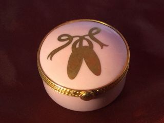 Tiffany & Co Limoges France Hand Painted Pink Ballet Slippers Trinket Box