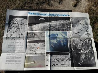 Vintage 1967 Nasa Moon Map And Photos Double Sided Poster And Pamphlet