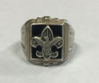 Early Sterling Silver Black Onyx Boy Scouts Of America Ring Size 7