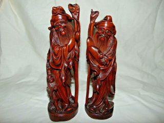 Pr Of Fabulous Good Detail Antique Vintage Chinese Japanese Carved Wood Figures