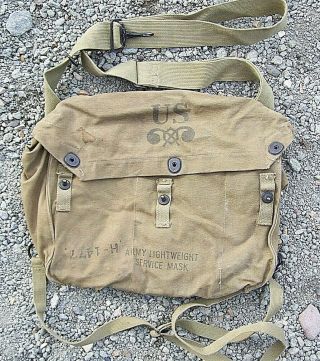 Ww Ii Olive Drab Army Lightweight Service Gas Mask Bag With Double Straps