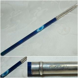 Stunning Edwardian Quill Pen - Blue Agate & Sterling Silver 1921 Frances Webb