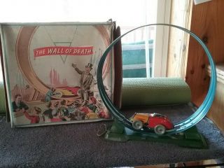 Vintage Norpo Tin Toy Race Car Game " Wall Of Death " W/orig Box Made In England