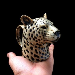 Big Leopard Head Figurine Ceramic Jug Vase Mini Flower Candle Decor Hand Painted