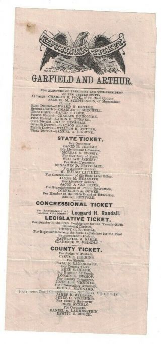 James A.  Garfield & Arthur Presidential Election 1880 Republican Ticket Graphic