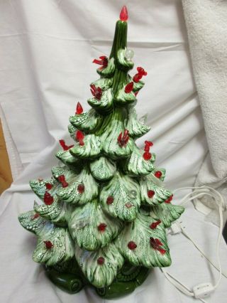 Vintage Ceramic Christmas Tree.  Mostly Red Colored Lights 17 " Music Box