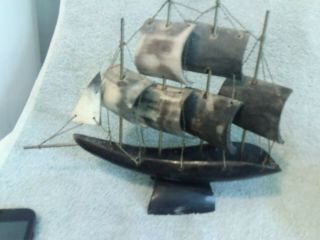 Vintage Hand Made Steer Horn Sail Ship In Excellant Conditon