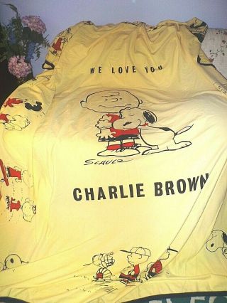 Vtg Snoopy & Charlie Brown Peanuts Twin Bedspread,  2 Pairs Drapes Curtains