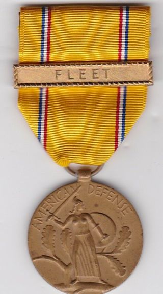 Full Size Us Navy Wwii American Defense Medal With Fleet Clasp Bar