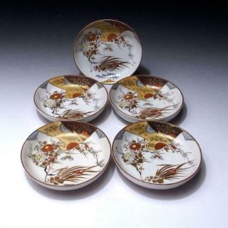 Ta17: Antique Japanese 5 Hand - Painted Tea Plates Of Kutani Ware,  19c