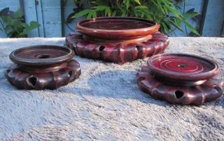3 No.  Antique / Vintage Chinese Carved Hardwood Stands For Bowl / Vase