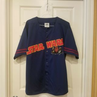 Star Wars Lee Sport Baseball Style Jersey Shirt Dark Blue Men Size L