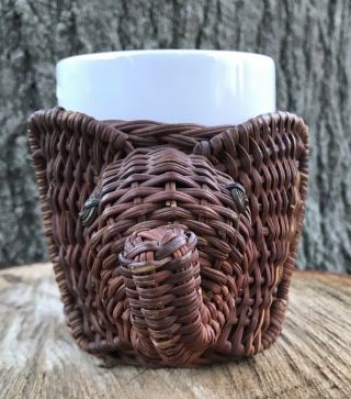 Vintage Wicker Rattan Elephant Coffee Cup Holder Handle With Mug Planter 2