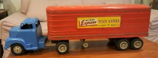 Vintage 1950s Marx " Hi - Way Express Van Lines " Pressed Steel Tractor & Trailer
