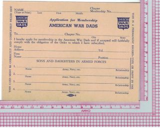Application For Membership,  American War Dads Patriotic Home Front