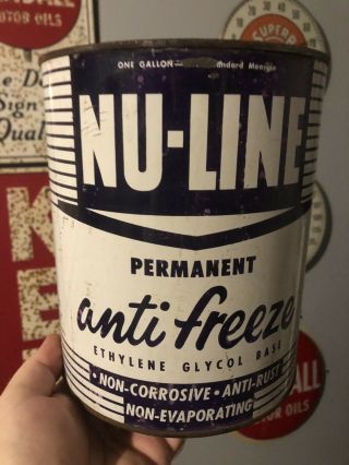 Hard To Find Nu - Line Anti - Freeze 1 Gallon Can Tin Advertising Oil.  Farm.  Gas.