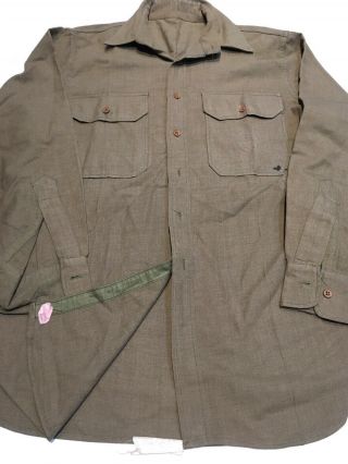 1941 Dated Wwii Us Army Men Wool Flannel Shirt Military 15 - 33 Serial