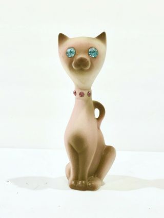 Vintage California Pottery Kitsch Siamese Cat Figurine With Jewel Eyes Roselane