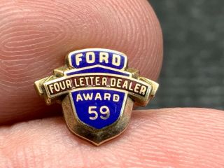 Ford Motor Four Letter Dealer 1959 1/10 10k Gf Stunning Rare Service Award Pin.