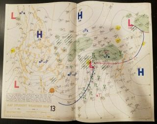 Vintage 1944 2 Sided Wwii Army Air Forces Pilot Training Student Weather Map 13