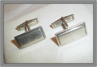 POUL PETERSEN 1950s - Sterling - MID CENTURY STEPPED BORDER MOTIF CUFF LINKS NR 2