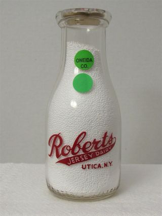 Trpp Milk Bottle Roberts Jersey Dairy Utica Ny Oneida County 1941 Cleanliness